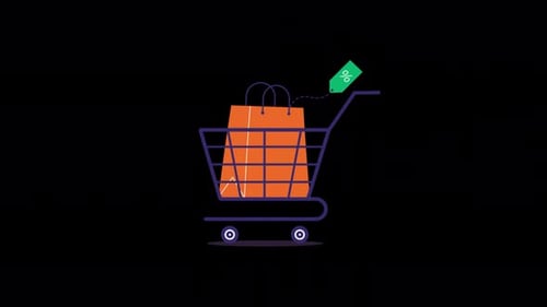 Animated Shopping Cart with Bag and Percentage Discount Tag