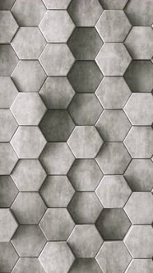 3d Vertical Animation Loop Concrete Hexagon Tiled Wall As Geometric Background