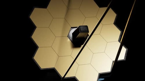 the James Webb space telescope in space. the video has an alpha channel