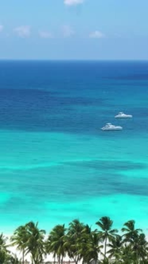 Aerial View on Caribbean Sea with Boat Floating in Water Tropical Destination Dominican Republic
