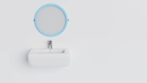 Modern Bathroom Sink with Blue Framed Mirror