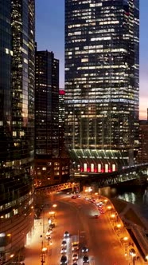 Sunset skyline in Chicago Skyline At Chicago In Illinois United States.