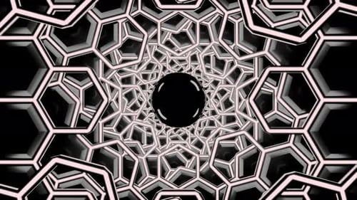 3D tunnel with hexagons and moving black hole