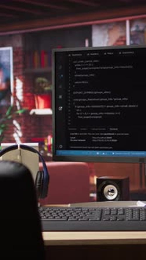 La interfaz de codificación de vídeo vertical se muestra en la pantalla del ordenador en el escritorio