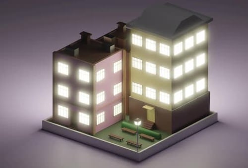 Geometric Isometric Buildings Animation with Dynamic Lighting