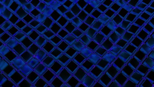 Virtual grid with water wave effect. Action. Square grid moves in waves with water sheen.