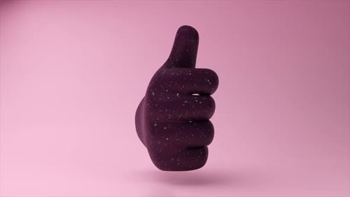Abstract Concept Rotating Emoji Thumbs Up Sign on Pink Neon Background Social Media 3D Animation
