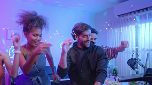 Young Adults Dancing and Celebrating at House Party
