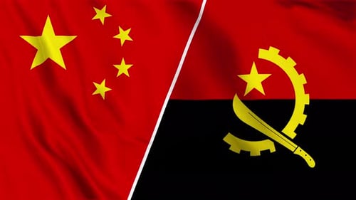 Waving Flags of China and Angola Representing International Relations