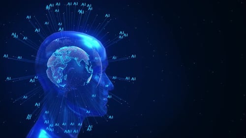 Artificial Intelligence Human Head with Global Network Connection