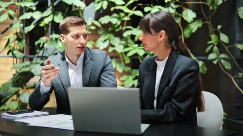 Business Partners Discussing a Project on a Laptop in a Modern Office
