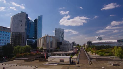 Traffic in Night of La Defense Time Lapse View