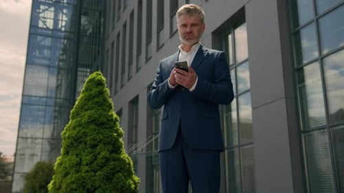 Happy Smiling Caucasian Businessman in City Old Senior Mature Business Employer Retired Man