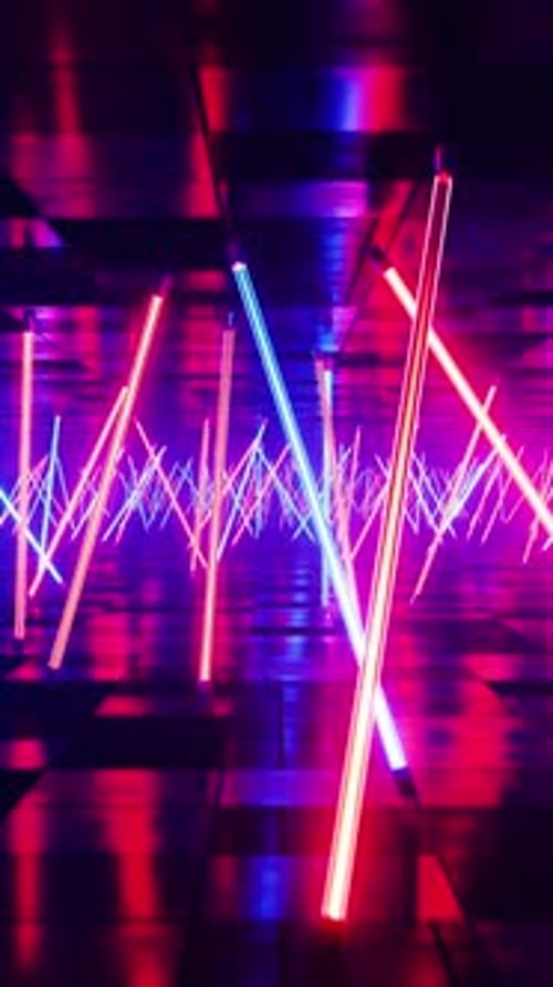 Rotating red and blue fluorescent lights. Vertical looped video