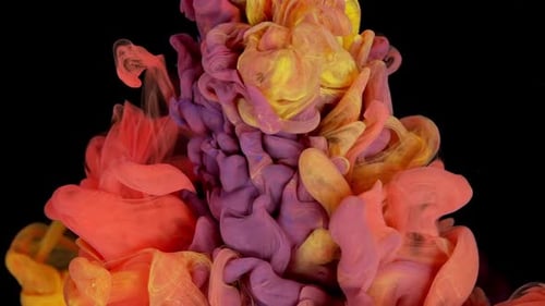 Abstract Ink Cloud Swirls in Red, Purple, and Yellow