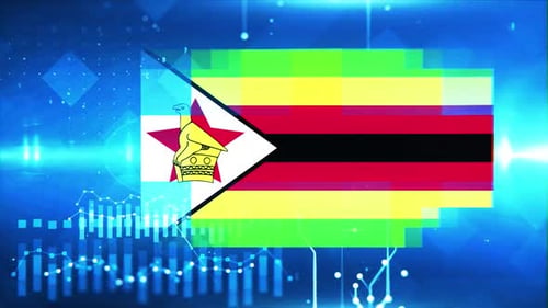 Zimbabwe Flag On Economy Background And Graph