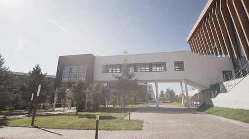 Elegant University Building and Tunnel Bridge in Sunny Park