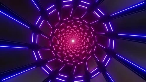 Neon spiral tunnel with glowing lights
