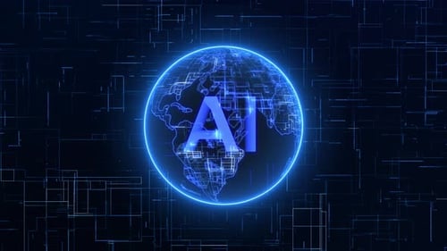 Digital AI Globe Network with Glowing Grid Background Animation