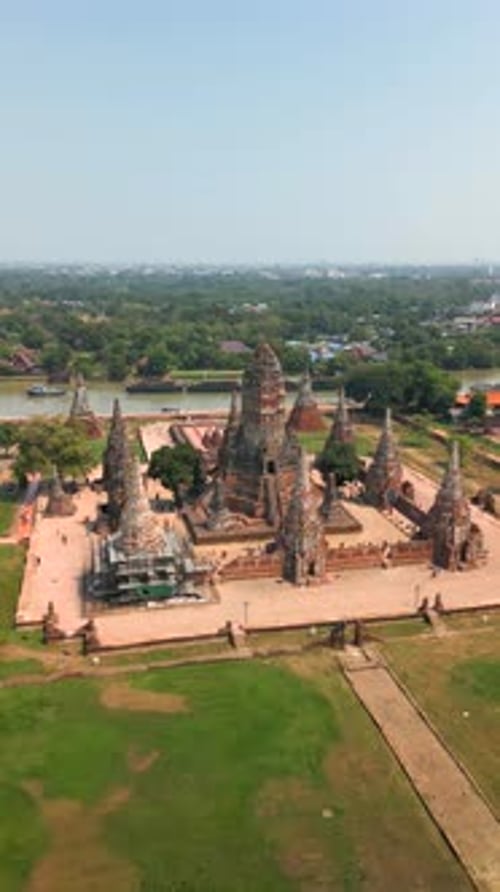 Aerial View of Ancient Ruins in the Historic City of Ayutthaya Thailand