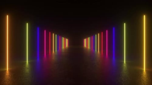Neon Lights Tunnel in Dark Room