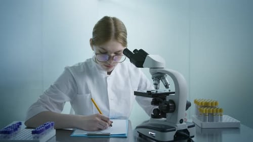 Slow Motion of Medical Science Laboratory with Biotechnology Female Scientist