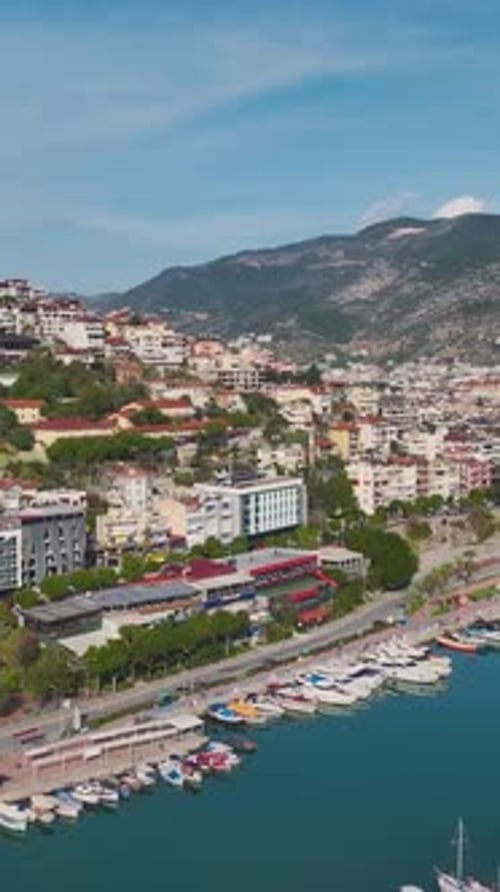 Vertical Video of a Beautiful Marina With Luxury Yachts and Tourist Boats Captured From a Drone With