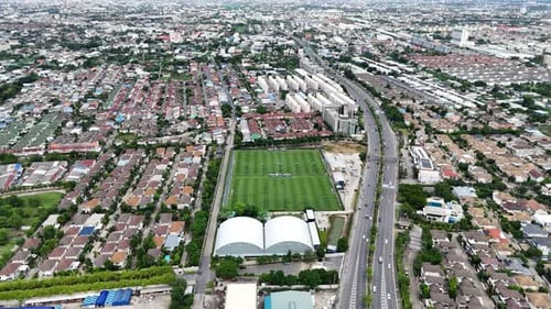 Aerial view of city buildings