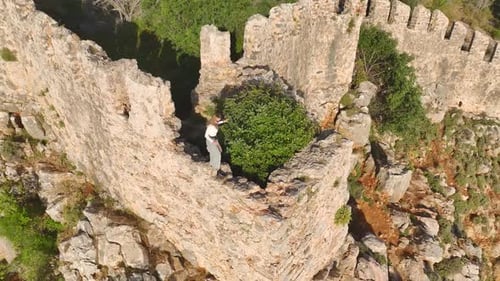 Timeless Beauty Model Walks Alanya Fortress in