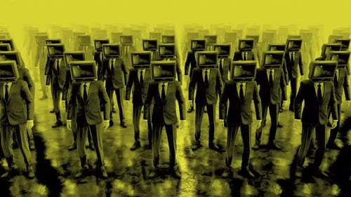 Retro TV Head Figures with Glitching Screens Looping Motion
