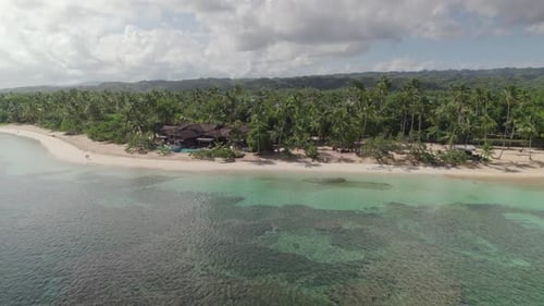 Aerial Shot over Tropical Beach Bar Restaurant in Las Terrenas, Dominican Republic