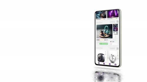 Gaming products website animation. E-commerce and shopping products. Phone mockup.