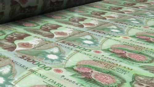 10000 Brunei Dollar Bills On Money Printing Machine