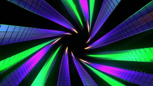 Green And Orange And Purple Neon Cyberpunk Spiral Tunnel Background Vj Loop In HD