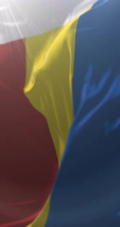 Waving Vertical Romanian Flag with Light Flare