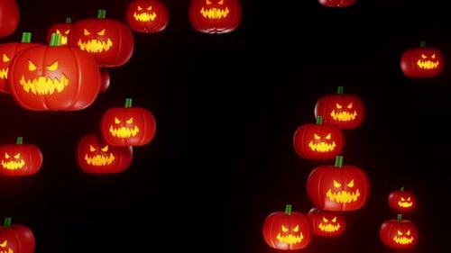 Floating Glowing Jack-o'-Lanterns Halloween Seamless Loop Background