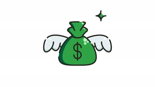 animation Green money bag with wings.