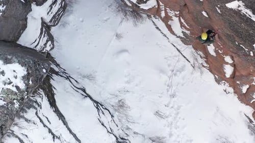 The Adventurous Ascent A Man Conquering the Snowy Mountain Peaks