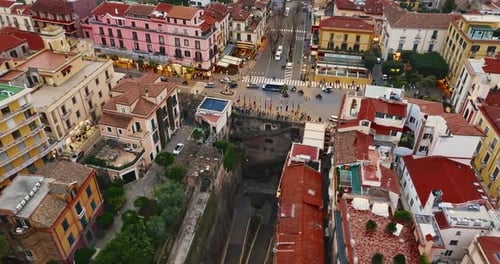 Aerial View of the Sorrento City and Coast in the Bay of Napoli in the Mediterranean Sea in Southern