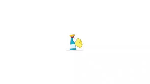 Cleaning Spray Bottle and Cloth Flat Design Animation