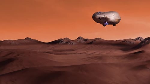 Futuristic Spacecraft Landing on Martian Desert Landscape