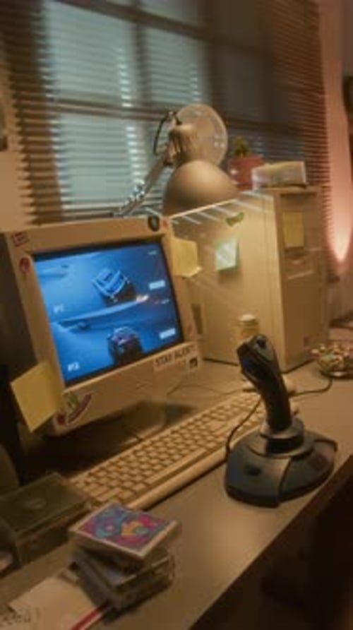 Vintage Computer Displaying a Retro Racing Game