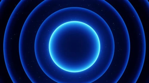 Abstract Glowing Blue Circles Loop Background with Cosmic Particles