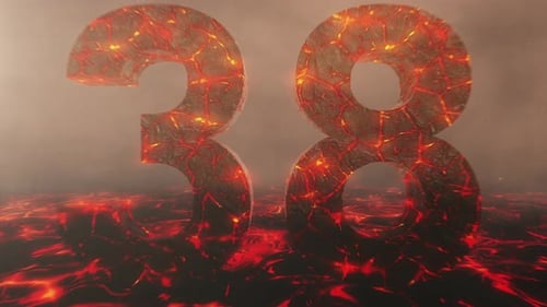 Lava Themed Hot Burning Number 38 Over a Volcanic Molten River