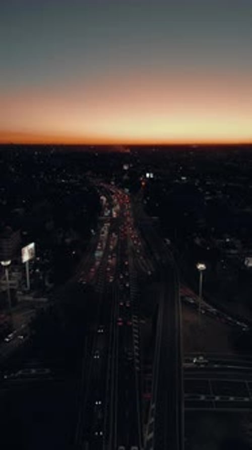 Highway from above Night Drone view Timelapse