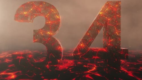 Lava Themed Hot Burning Number 34 Over a Volcanic Molten River
