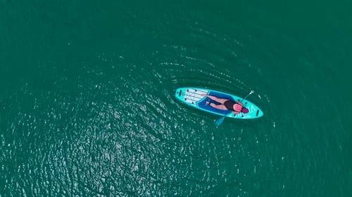 Aerial View Paddleboarding in the Green Canyon People Relax in Nature and Enjoy the Summer Day
