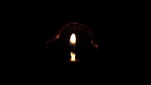 Single Candle Flame Flicker on Black Background