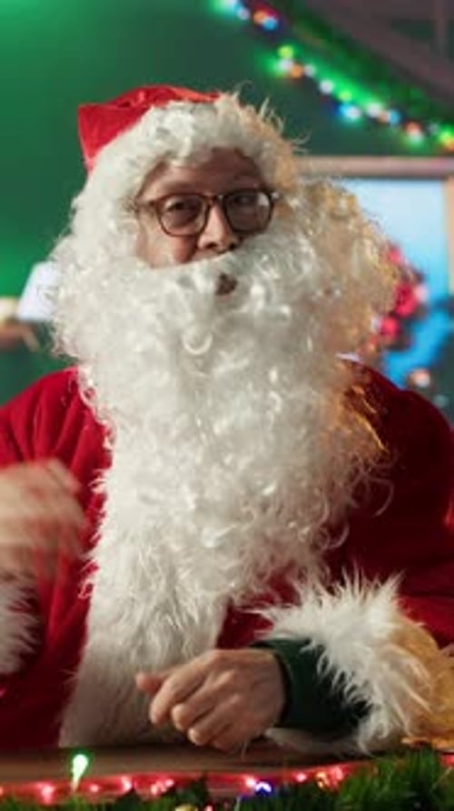 Vertical Video POV of Saint Nicholas Meeting and Chatting with Children on Web Video Call