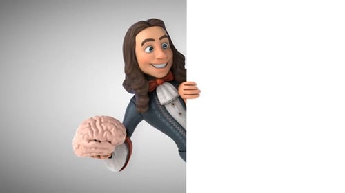 3D Cartoon Character Peeking and Holding a Brain